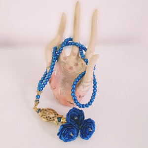 99er Perlen Tesbih mit Rosen und Tulpen Design Blau