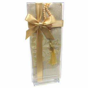 Geschenkbox mit Perlentesbih und Seccade aus Seide Gold