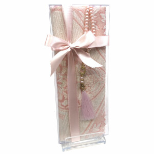 Geschenkbox mit Perlentesbih und Seccade aus Seide Rosa